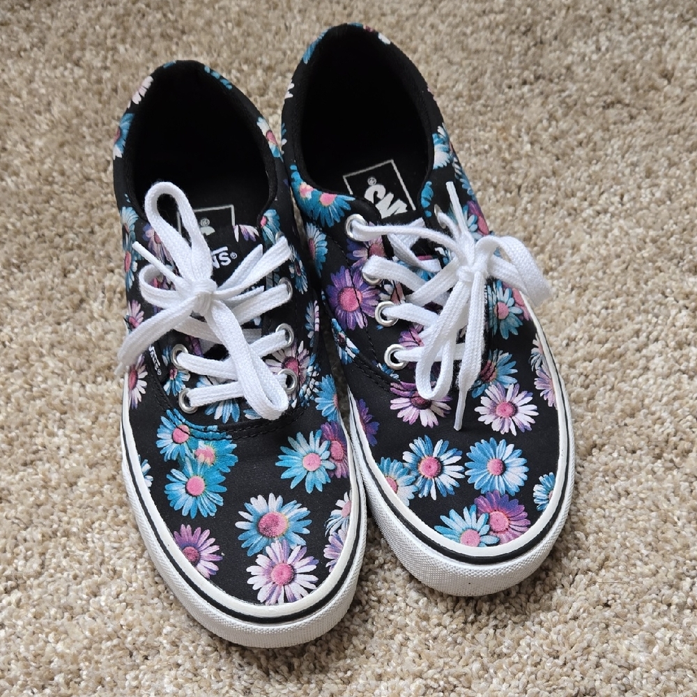 Vans Black Floral Sneakers with White Laces